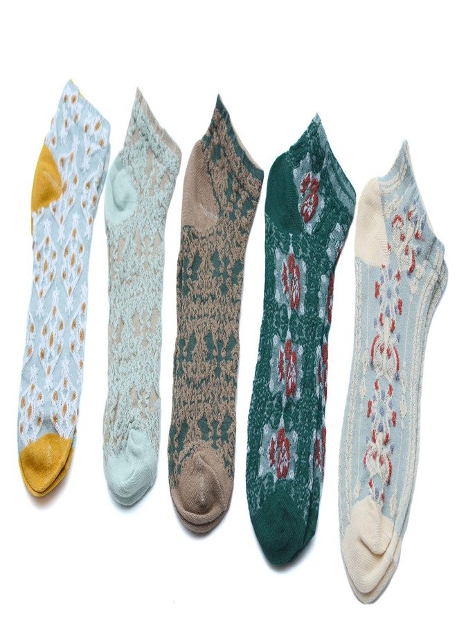 YYaaloa Low Cut Athletic cute Socks with Cute Vintage Embroidered Floral breathable Casual socks for Women Girl (US, Alpha, One Size, Regular, Regular, A- 5pairs) - Image 2