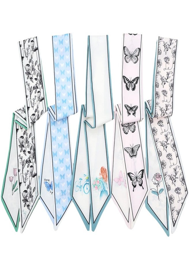 QTMY 5 Pack Purse Scarf for Bags Silk Head Scarf for Hair Handbag Women Scarfs Band Hair Neck Scarves Fashion Gifts,99 - Image 1