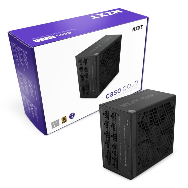 NZXT مزود طاقة ألعاب الكمبيوتر NZXT C850 Gold ATX 3.1 - كامل التعديل - منخفض الضوضاء - 850 واط - 80 بلس جولد - موصل 12V-2x6 - وضع عدم تشغيل المروحة - مكثفات يابانية 100% - أسود - Image 1