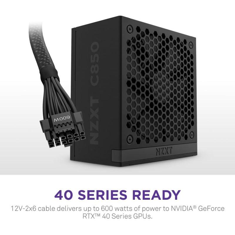 NZXT مزود طاقة ألعاب الكمبيوتر NZXT C850 Gold ATX 3.1 - كامل التعديل - منخفض الضوضاء - 850 واط - 80 بلس جولد - موصل 12V-2x6 - وضع عدم تشغيل المروحة - مكثفات يابانية 100% - أسود - Image 4