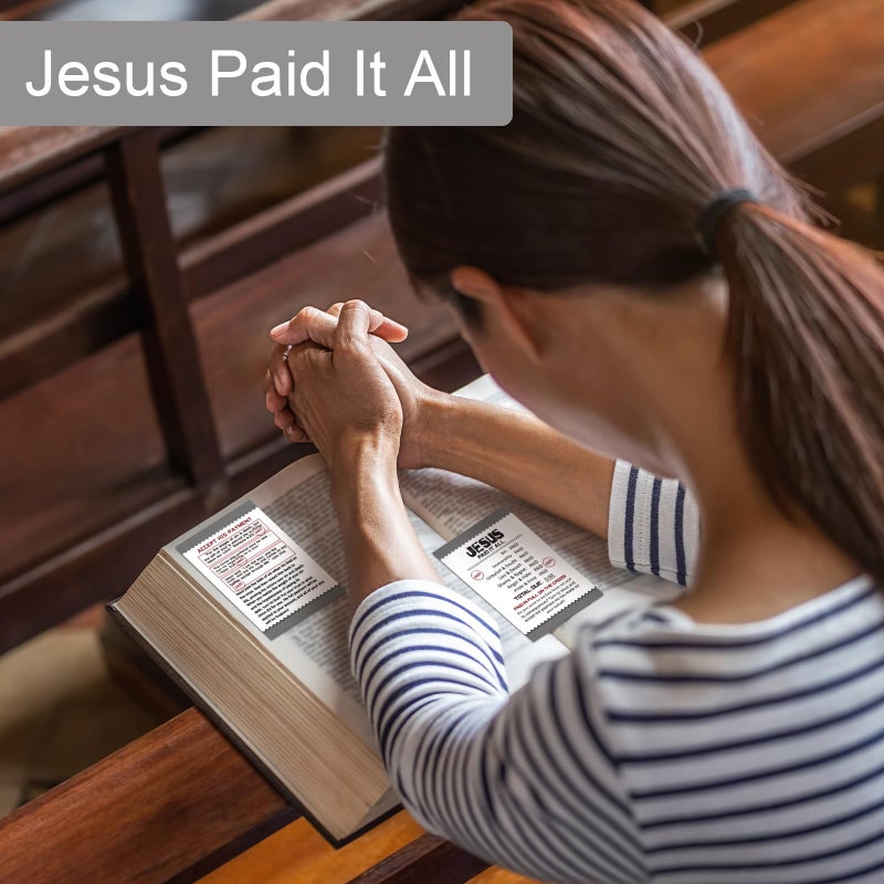 Noveread 200 Pcs Gospel Tract Card Salvation Cards Pocket Holy Postcard Prayer Postcards Christian Inspirational Bible Verses Bookmark for Christian Gift (Jesus Paid It All) - Image 3