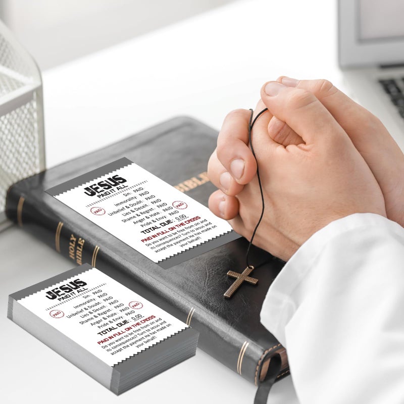 Noveread 200 Pcs Gospel Tract Card Salvation Cards Pocket Holy Postcard Prayer Postcards Christian Inspirational Bible Verses Bookmark for Christian Gift (Jesus Paid It All) - Image 4