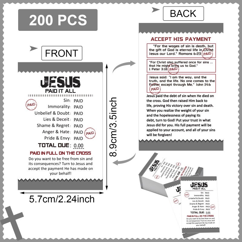 Noveread 200 Pcs Gospel Tract Card Salvation Cards Pocket Holy Postcard Prayer Postcards Christian Inspirational Bible Verses Bookmark for Christian Gift (Jesus Paid It All) - Image 2