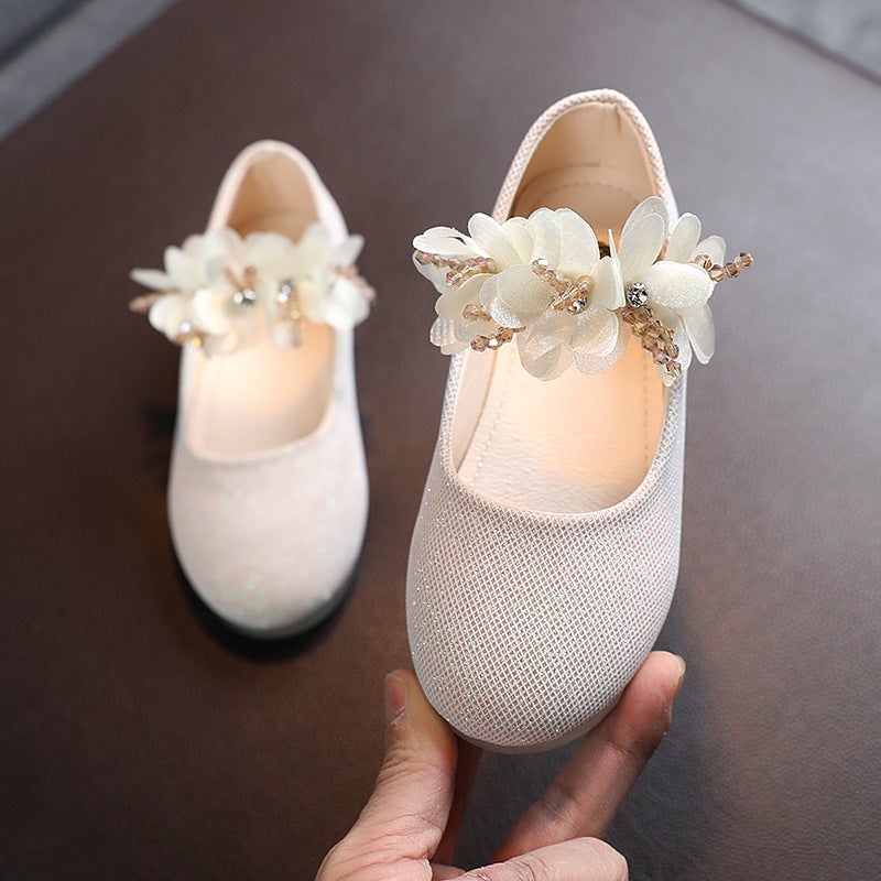 2021 New Solid Color Girls' Rhinestone String Flower Small Shoes Children'S Flat Shoes Korean Style Small Leather Shoes Girls Dance Shoes - Image 2