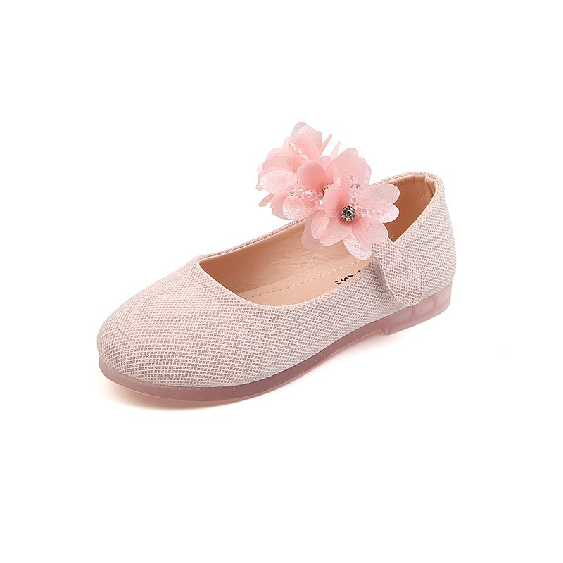 2021 New Solid Color Girls' Rhinestone String Flower Small Shoes Children'S Flat Shoes Korean Style Small Leather Shoes Girls Dance Shoes - Image 1