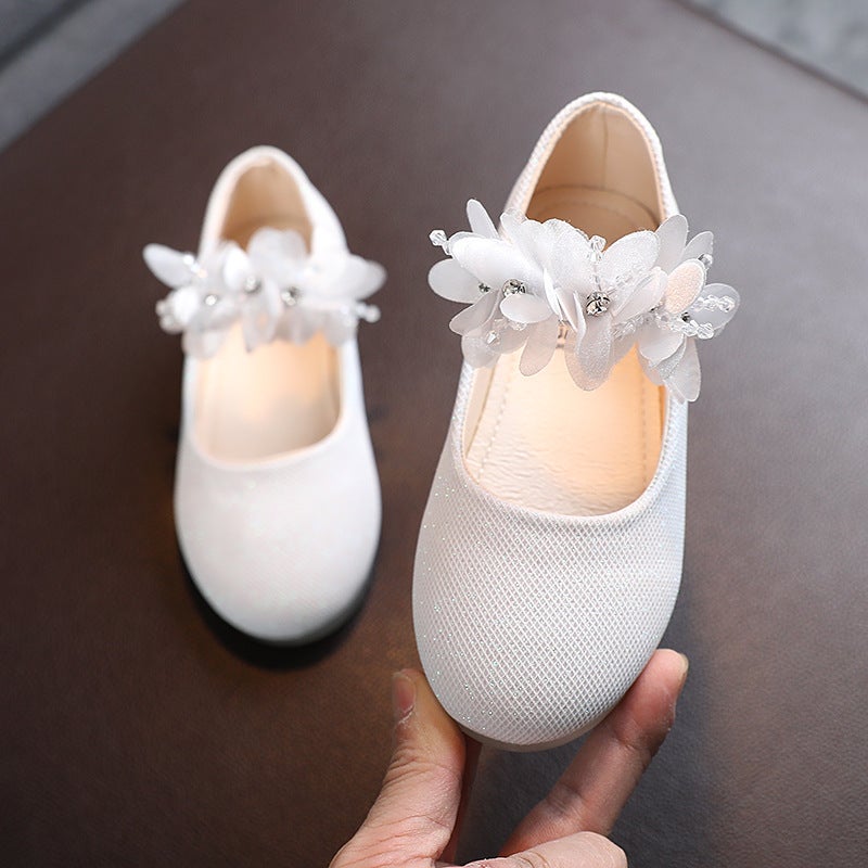 2021 New Solid Color Girls' Rhinestone String Flower Small Shoes Children'S Flat Shoes Korean Style Small Leather Shoes Girls Dance Shoes - Image 5