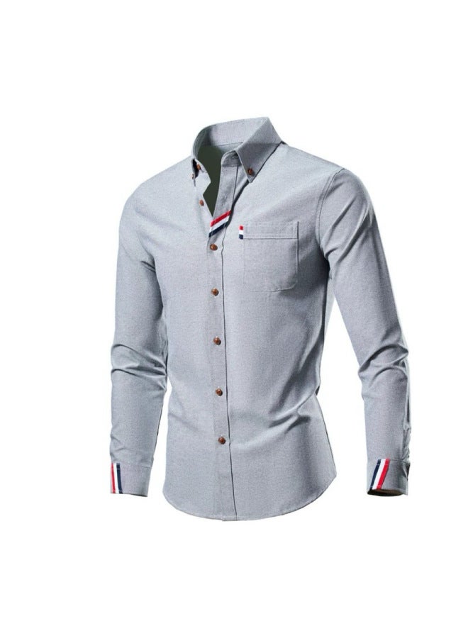 Men's Casual Fashion Long Sleeve Shirt Men's Design Color Block Shirt Men's Slim Shirt - Image 1