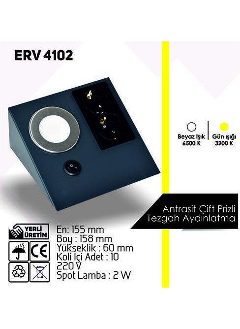 Erva - Double Vertical Under Counter Black Socket Anthracite Body Daylight - Image 1