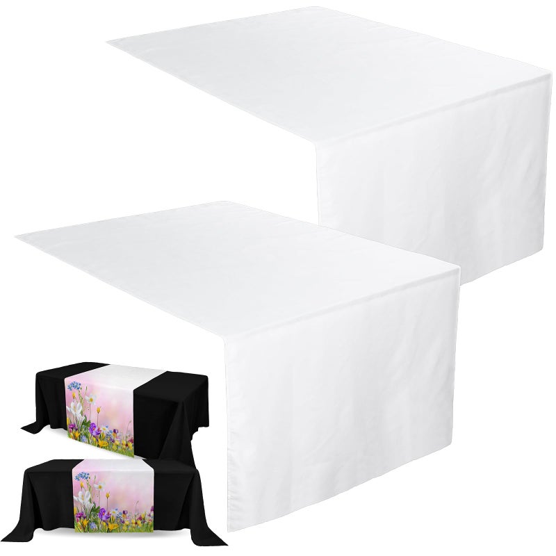 Breling 2 Pcs Sublimation Table Runners Blanks 24 x 72 Inch Polyester White Table Banner Heat Transfer Waterproof Tablecloth Runner for Birthday Wedding Party Baby Shower Machine Washable