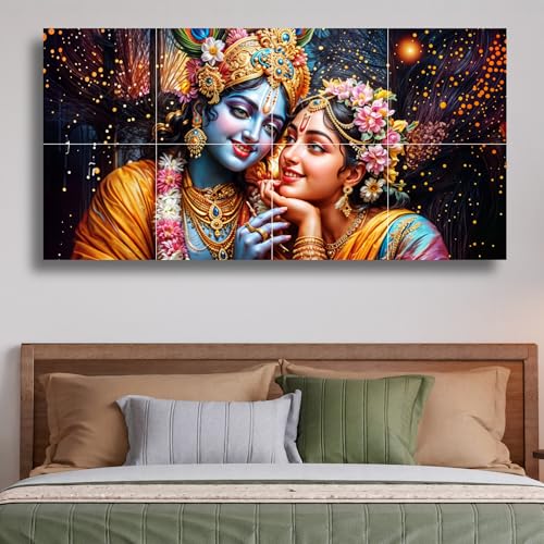 Nozvera 8 Pcs Radha Krishna MDF Wall Painting, UV Sparkle Laminated, 25x48 Inch Panel Art for Living Room & Home Decor - Image 1