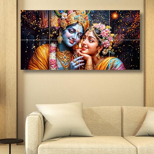 Nozvera 8 Pcs Radha Krishna MDF Wall Painting, UV Sparkle Laminated, 25x48 Inch Panel Art for Living Room & Home Decor - Image 4