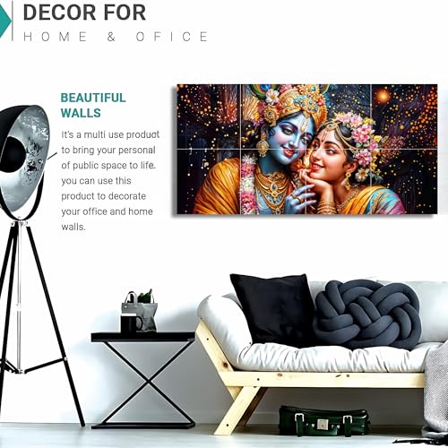 Nozvera 8 Pcs Radha Krishna MDF Wall Painting, UV Sparkle Laminated, 25x48 Inch Panel Art for Living Room & Home Decor - Image 5