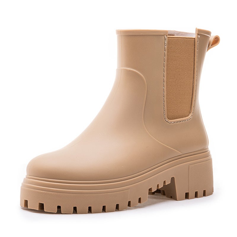 2024 Stylish Versatile Womens Waterproof Rain Boots with Thick Sole and Warm Lining for All Seasons Khakis 