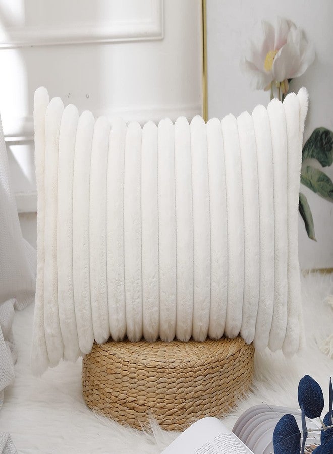 PANOD Faux Fur Decorative Lumbar Throw Pillow Covers 12 x 24,Long Boho Lumbar Pillow Covers Pillow Case Cushion Case for Bed Sofa Farmhouse Livingroom,White - Image 1