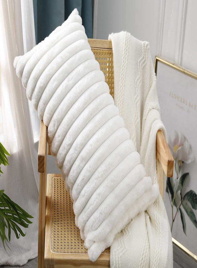 PANOD Faux Fur Decorative Lumbar Throw Pillow Covers 12 x 24,Long Boho Lumbar Pillow Covers Pillow Case Cushion Case for Bed Sofa Farmhouse Livingroom,White - Image 3