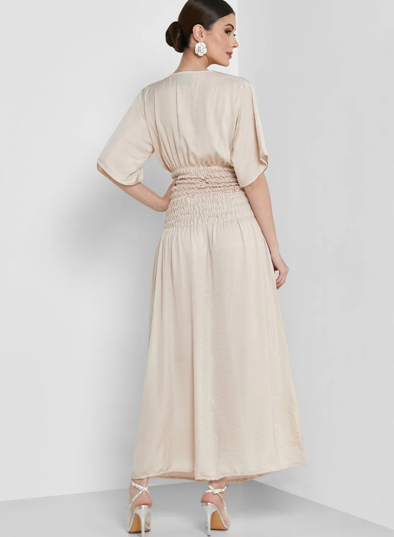 hayas closet Square Neck Belted Under Abaya Dress