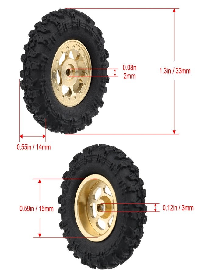 HobbyPark Brass Wheels and Tires for 1/30 Axial SCX30 Upgrades RC Crawler Parts 33x14mm 0.7" Tire with Foam Inserts, Set of 4 (Gold-6 Holes Rims) - Image 2