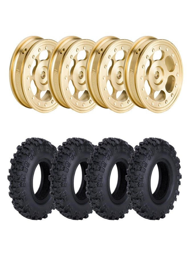 HobbyPark Brass Wheels and Tires for 1/30 Axial SCX30 Upgrades RC Crawler Parts 33x14mm 0.7" Tire with Foam Inserts, Set of 4 (Gold-6 Holes Rims) - Image 1