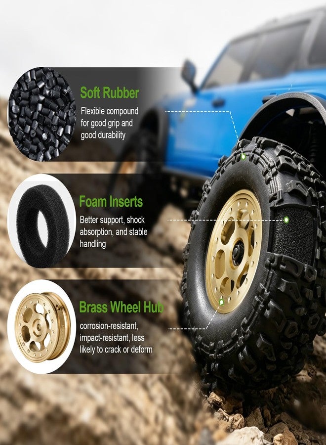 HobbyPark Brass Wheels and Tires for 1/30 Axial SCX30 Upgrades RC Crawler Parts 33x14mm 0.7" Tire with Foam Inserts, Set of 4 (Gold-6 Holes Rims) - Image 4
