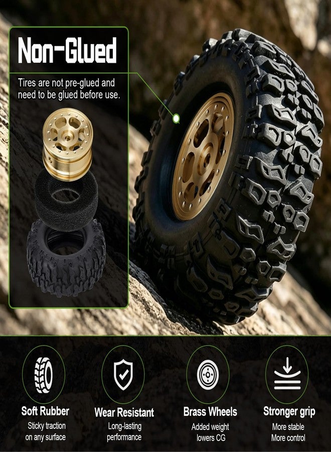 HobbyPark Brass Wheels and Tires for 1/30 Axial SCX30 Upgrades RC Crawler Parts 33x14mm 0.7" Tire with Foam Inserts, Set of 4 (Gold-6 Holes Rims) - Image 3