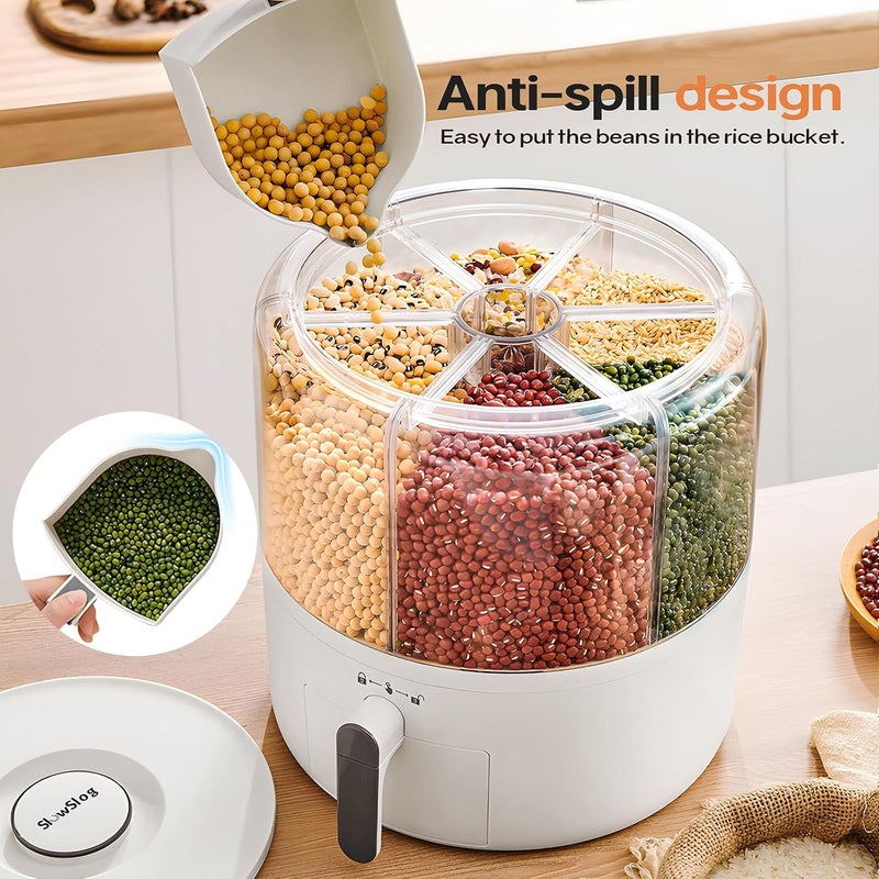 Slow Slog 16lb Grain Dispenser 6 Grid Grain Container, 360° Rotating Dry Food Dispenser, Airtight Storage, Upgrade 6 Compartment Rotating Grain Dispenser Storage Container - Image 2