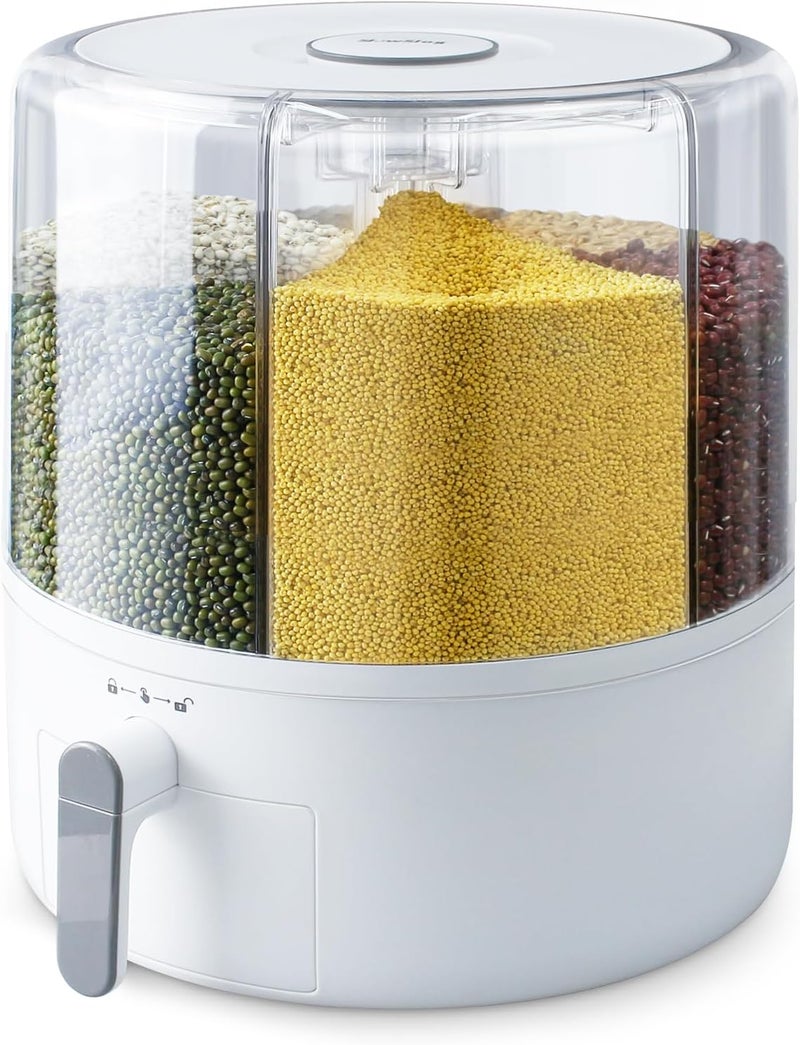 Slow Slog 16lb Grain Dispenser 6 Grid Grain Container, 360° Rotating Dry Food Dispenser, Airtight Storage, Upgrade 6 Compartment Rotating Grain Dispenser Storage Container - Image 1