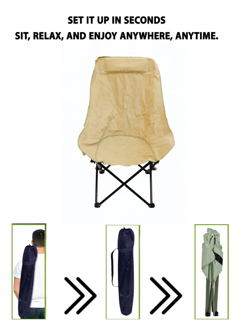 DBLEW Adjustable Reclining Folding Camping Chair with High Back, Headrest & Side Pocket – Lightweight Portable Outdoor Chair with 3-Position Backrest & Carry Bag for Camping, Fishing, Beach Trips, Picnics & Outdoor Parties - Image 3