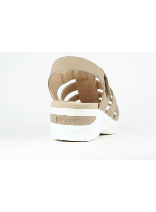Zayna Champagne 221-360 Zayna Women's Strappy Slingback Wedge Sandals 24ABT54A Champagne for Women | Best Price UAE