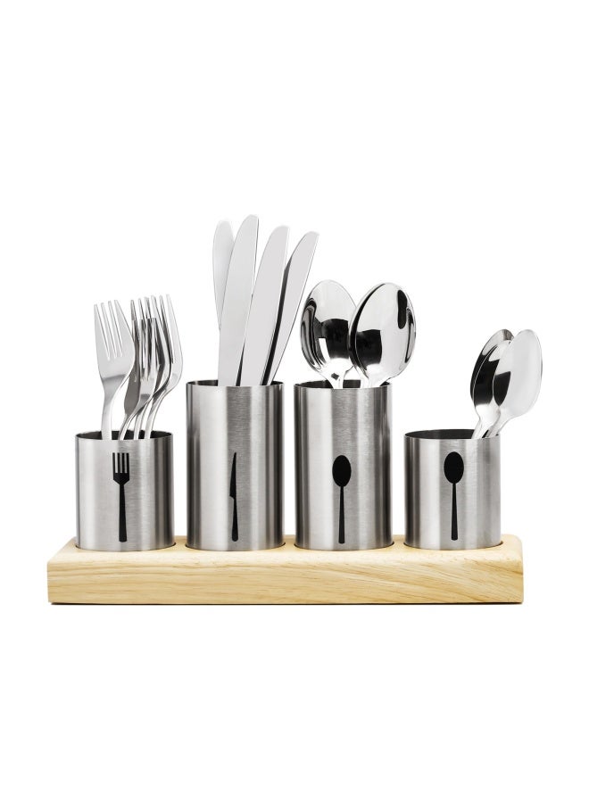 Sorbus Silverware Holder with Caddy for Spoons Knives Forks etc - Ideal for Kitchen Dining Entertaining Buffet Picnic and more - Stainless Steel with Bamboo Wood Base - Image 1