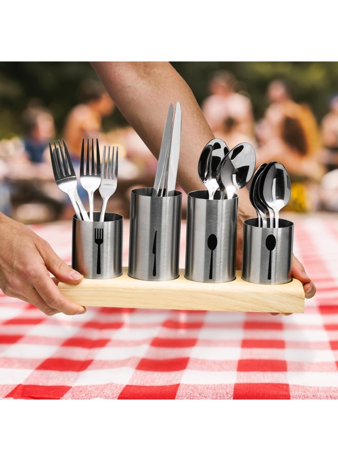 Sorbus Silverware Holder with Caddy for Spoons Knives Forks etc - Ideal for Kitchen Dining Entertaining Buffet Picnic and more - Stainless Steel with Bamboo Wood Base - Image 5