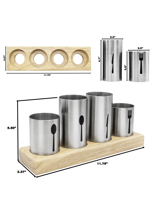 Sorbus Silverware Holder with Caddy for Spoons Knives Forks etc - Ideal for Kitchen Dining Entertaining Buffet Picnic and more - Stainless Steel with Bamboo Wood Base - Image 3