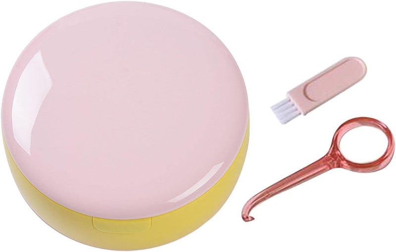 klarako Dual Layer Denture Retainer Case Breathable with Mirror Portable Mouth Guard Container Holder for Clear Aligner with Removal Tool Tray  Pink Yellow - Image 1