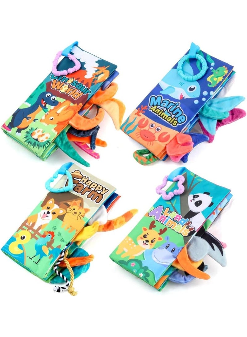 كتب أطفال من عمر 0 إلى 6 أشهر، 4 كتب لمس وإحساس للأطفال الرضع، كتب قماشية للأطفال حديثي الولادة إلى عمر سنة واحدة، كتاب ناعم مجعد عالي التباين، كتب أطفال حسية من مونتيسوري - Image 1