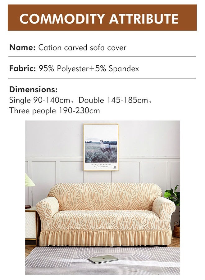 MLADEN 1/2/3 Seater One Piece Removable Sofa Slipcover Couch Cover Universal Furniture Protector Cover Washable High-stretch with Skirt Sofa Cover Living Room Furniture Couch Slipcover Armchair（Beige）  - Image 2