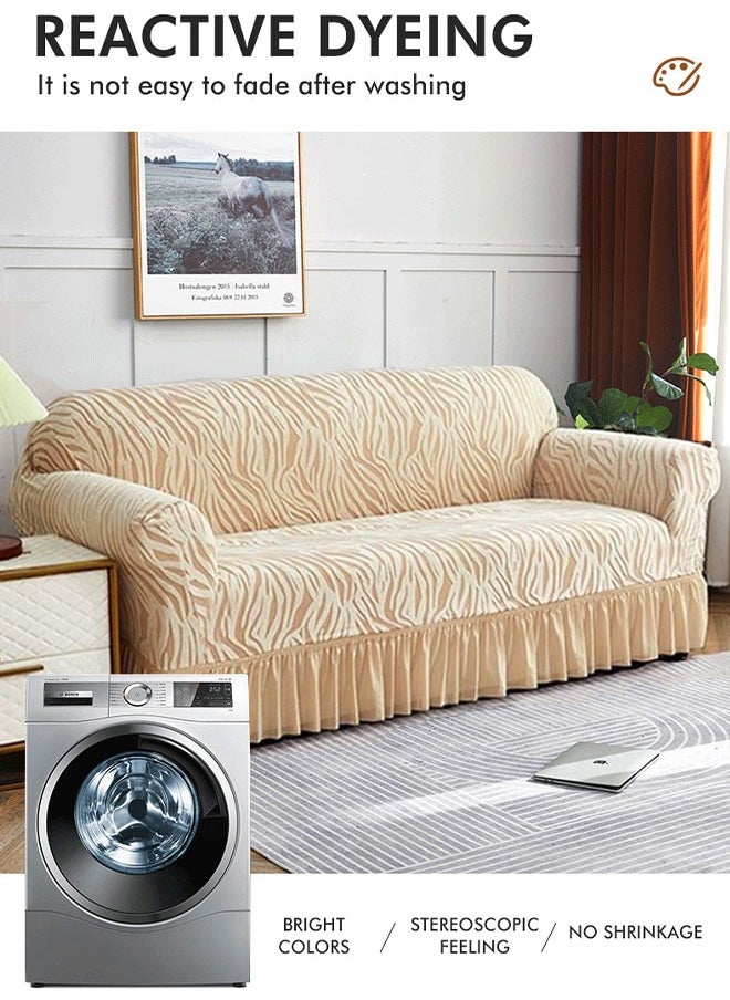MLADEN 1/2/3 Seater One Piece Removable Sofa Slipcover Couch Cover Universal Furniture Protector Cover Washable High-stretch with Skirt Sofa Cover Living Room Furniture Couch Slipcover Armchair（Beige）  - Image 5