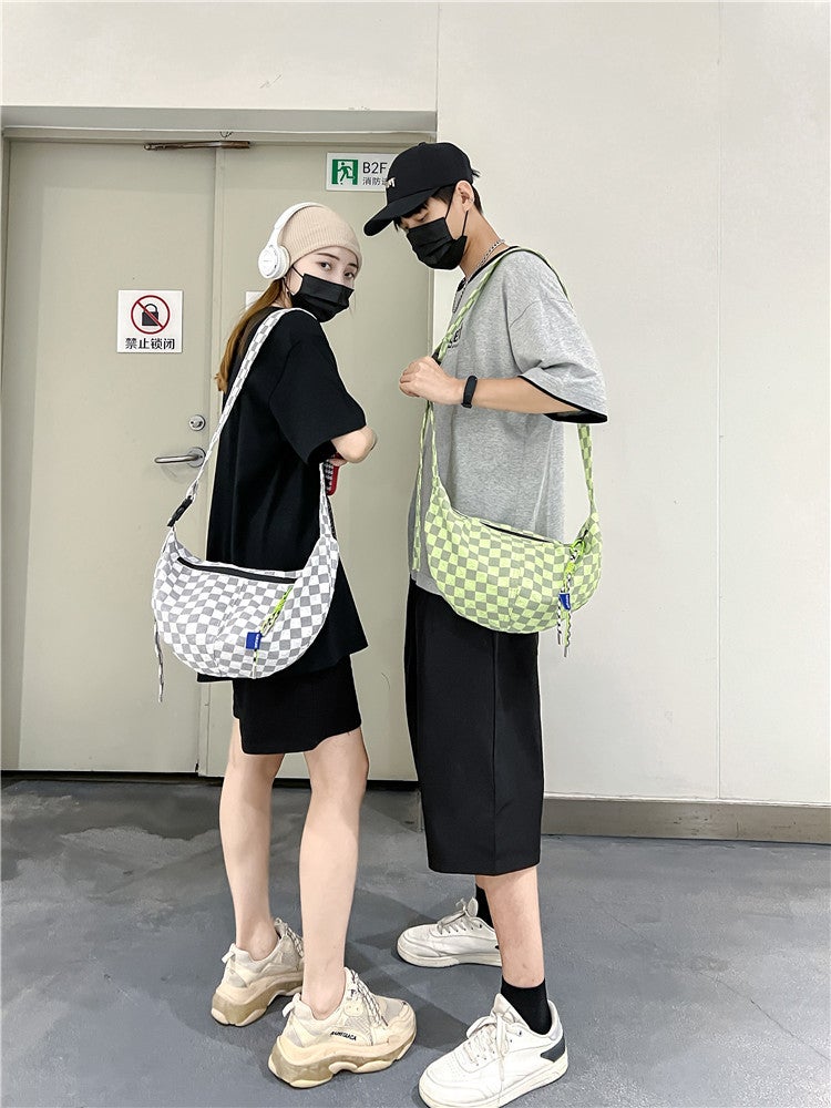 New Arrival Street Women'S Bag 2023 New Arrival Street Fashionable One-Shoulder Dumpling Bag Large Capacity Canvas Checkerboard Bag - Image 3