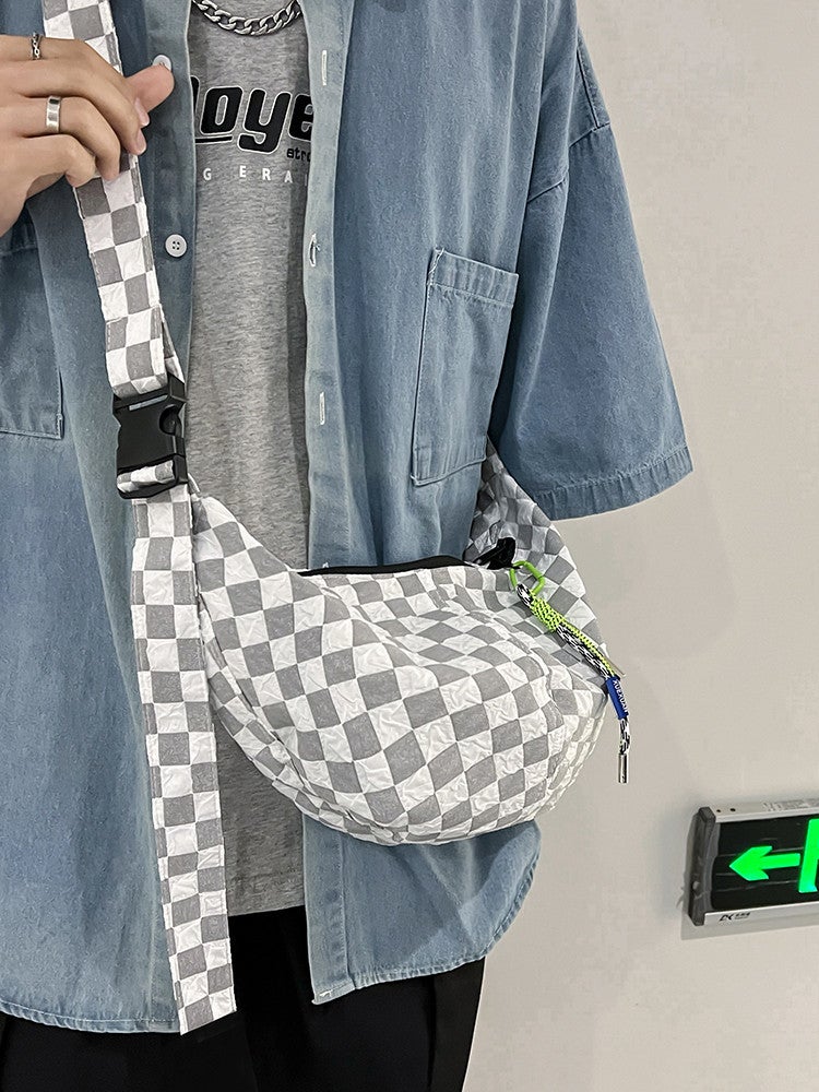 New Arrival Street Women'S Bag 2023 New Arrival Street Fashionable One-Shoulder Dumpling Bag Large Capacity Canvas Checkerboard Bag - Image 5