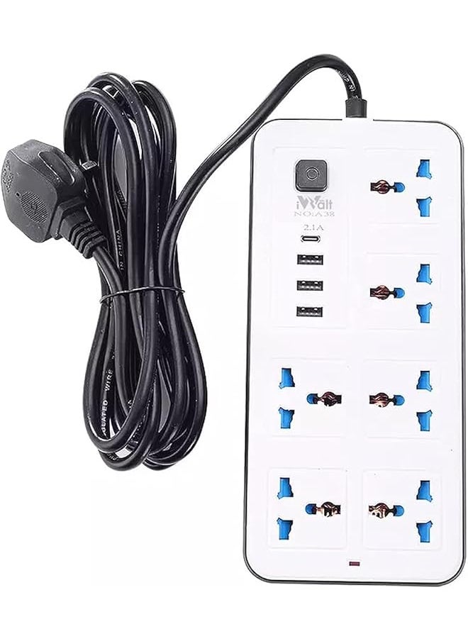 PROMASS promass Power Strip Extension Cord 6 Outlets 3m long cord, Power Socket with 3 USB Ports Cable Extension, 9.8 FT Long Plug Power Extention for Cruise Ship, Travel, Home and Office  - Image 1
