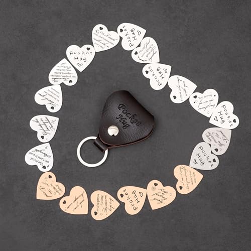 Qunrwe Pocket Hug Leather Keychain,Double Sided Miss You Long Distance Inspirational Birthday Valentine's Day Christmas Gifts-I Style - Image 3
