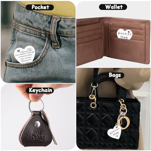 Qunrwe Pocket Hug Leather Keychain,Double Sided Miss You Long Distance Inspirational Birthday Valentine's Day Christmas Gifts-I Style - Image 4