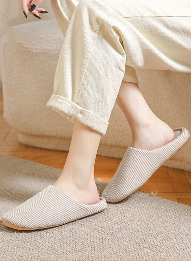 DUNISO Non-slip Slippers for Men and Women, Comfort Breathable Cotton Slippers, Striped Home Slippers, Soft Lightweight Slippers, Washable Flat Slippers, Household Slippers for Indoor & Outdoor  - Image 1