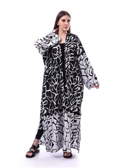 Andora Elegant Abstract Patterned Koftan Dress _ Black & White  - Image 1