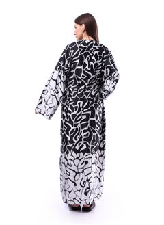Andora Elegant Abstract Patterned Koftan Dress _ Black & White  - Image 4