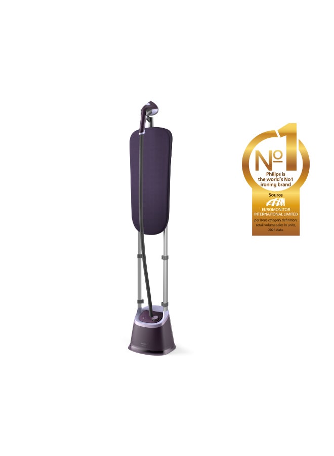 Philips Stand Steamer with XL StyleBoard 3000 Series - MyEssence Fragrance Infuser, 40g/min Continuous Steam, Pointed Steam Plate Tip, 5 Steam Settings 2 L 2000 W STE3180/30 Puple/Silver