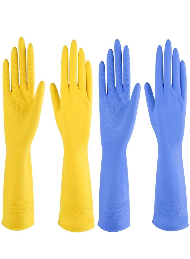 IUCGE Rubber gloves dishwashing 2 Pairs for Kitchen,Cleaning gloves for household Reuseable.(XL,Yellow+Blue) - Image 1