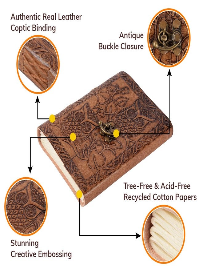 CREATIVE LEATHER ART Vintage Owl Embossed Leather Journal with Lock – Handmade Refillable Writing Notebook, Antique Diary Sketchbook, Blank Handmade Paper, Travel Journal for Men & Women (Vintage Brown, 7 x 5 Inch) - Image 5