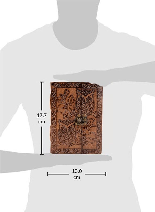 CREATIVE LEATHER ART Vintage Owl Embossed Leather Journal with Lock – Handmade Refillable Writing Notebook, Antique Diary Sketchbook, Blank Handmade Paper, Travel Journal for Men & Women (Vintage Brown, 7 x 5 Inch) - Image 2