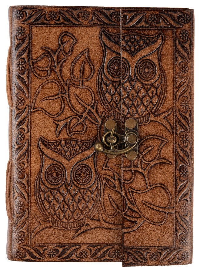 CREATIVE LEATHER ART Vintage Owl Embossed Leather Journal with Lock – Handmade Refillable Writing Notebook, Antique Diary Sketchbook, Blank Handmade Paper, Travel Journal for Men & Women (Vintage Brown, 7 x 5 Inch) - Image 3