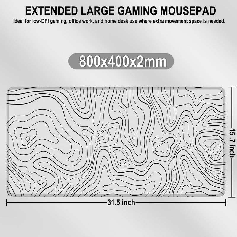 MKLCCP Large Gaming Mouse Pad, 31.5 x 15.7 in Mousepad with Stitched Edge, Extended Desk Mat with Non-Slip Rubber Base Water Resist Keyboard Pad for Office Game Home XXL, White Black Lines - Image 5