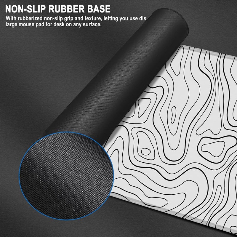 MKLCCP Large Gaming Mouse Pad, 31.5 x 15.7 in Mousepad with Stitched Edge, Extended Desk Mat with Non-Slip Rubber Base Water Resist Keyboard Pad for Office Game Home XXL, White Black Lines - Image 2